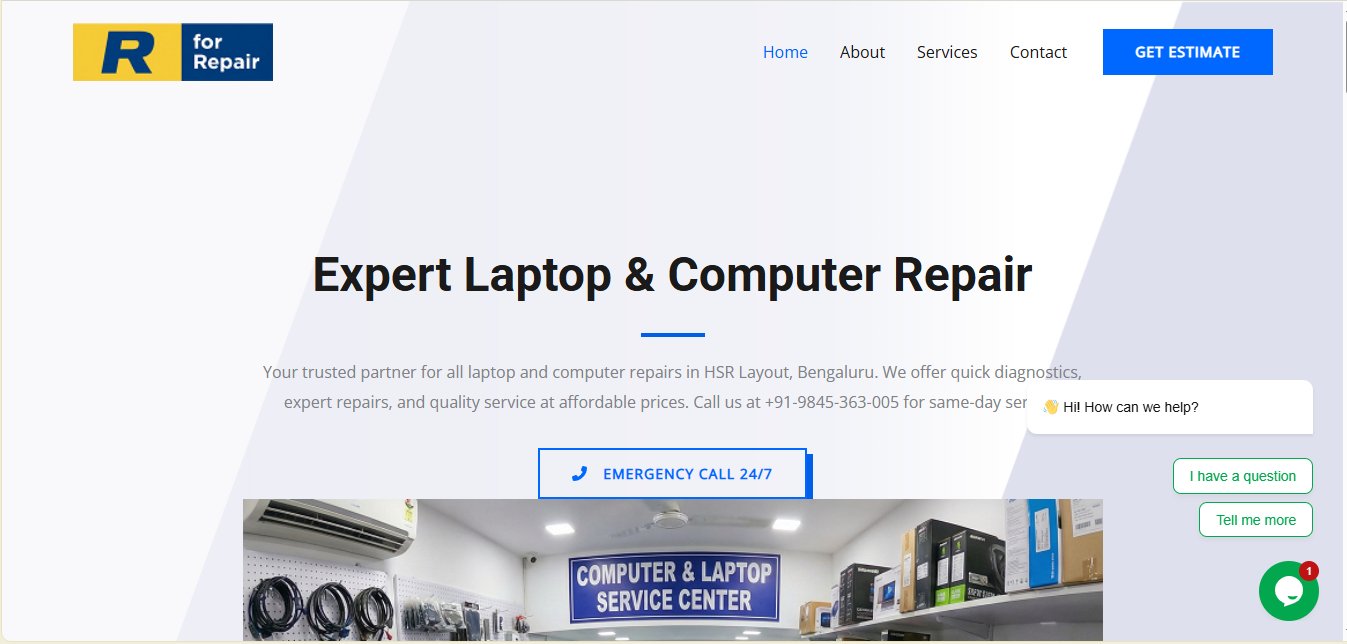 R for Repair — Service Business website by AGS Web Solutions Bangalore